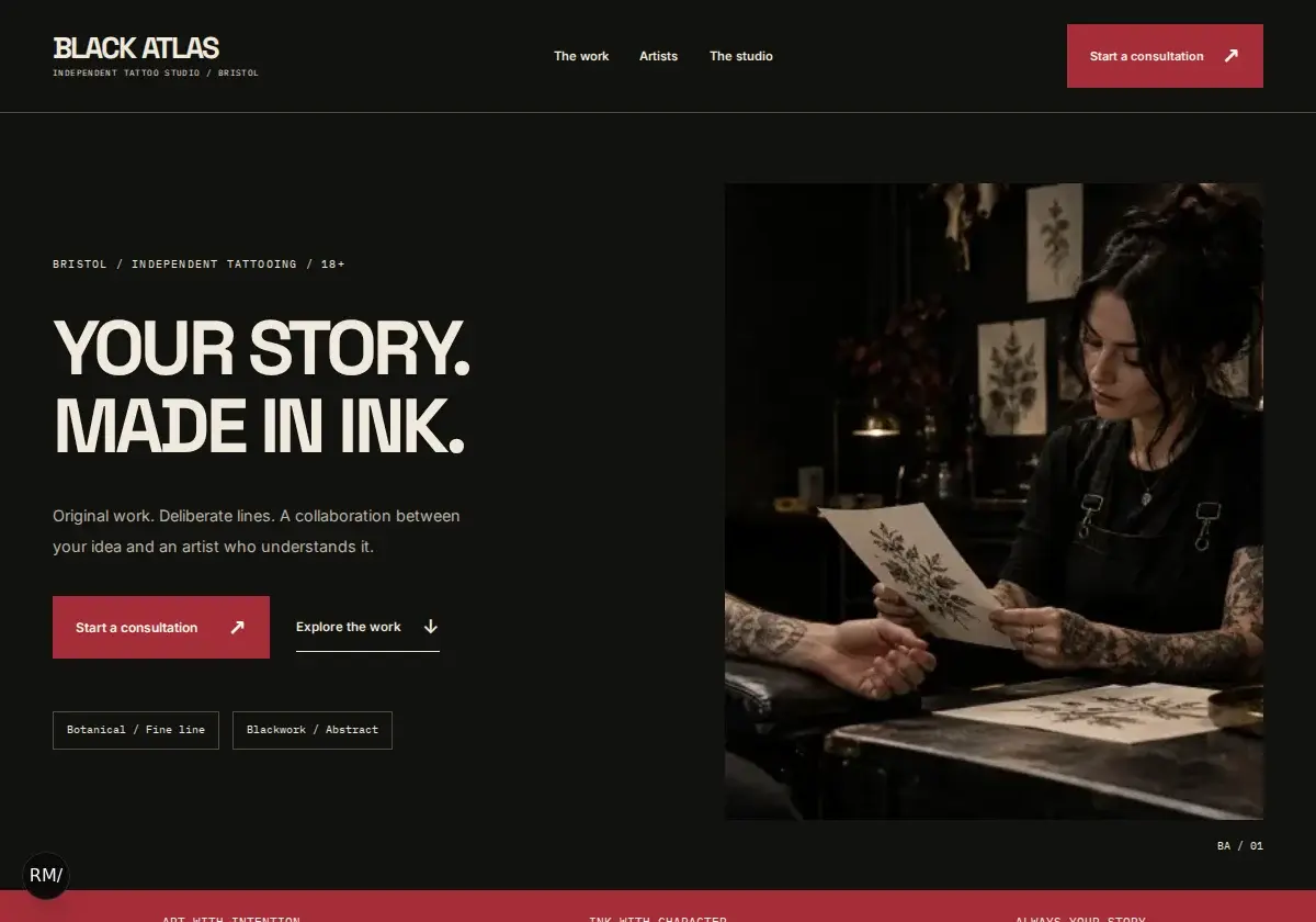 Website preview for the fictional BLACK ATLAS business