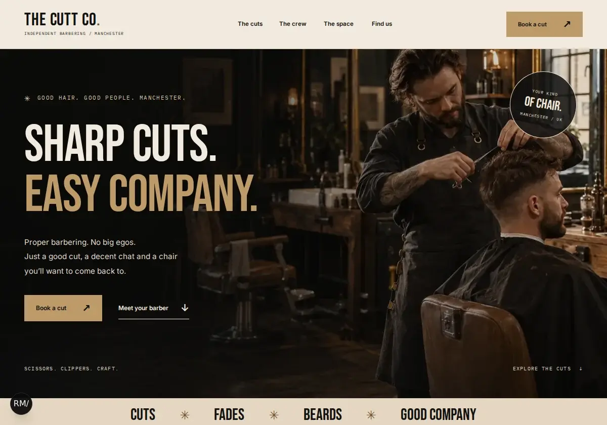 Website preview for the fictional THE CUTT CO. business
