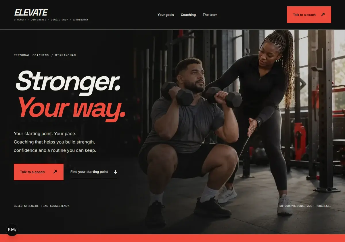 Website preview for the fictional ELEVATE business