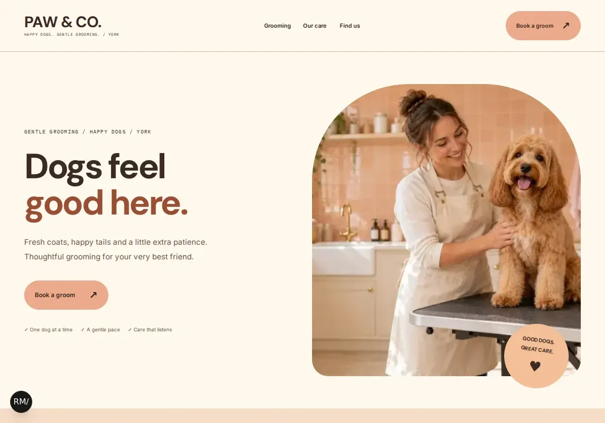 Website preview for the fictional PAW & CO. business